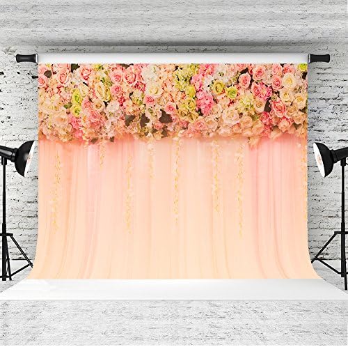 7x5ft Pink Flower Curtain Background for Wedding Scene Microfiber Cloth Floral Photography Backdrop Studio Props