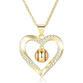 Goxygen Softball Necklace Gifts for Women - 14K Gold Plated Cubic Zirconia Heart Softball Pendant Necklaces, Sport Accessories Jewelry Christmas Birthday Gift for Softball Lover, Mom, Daughte