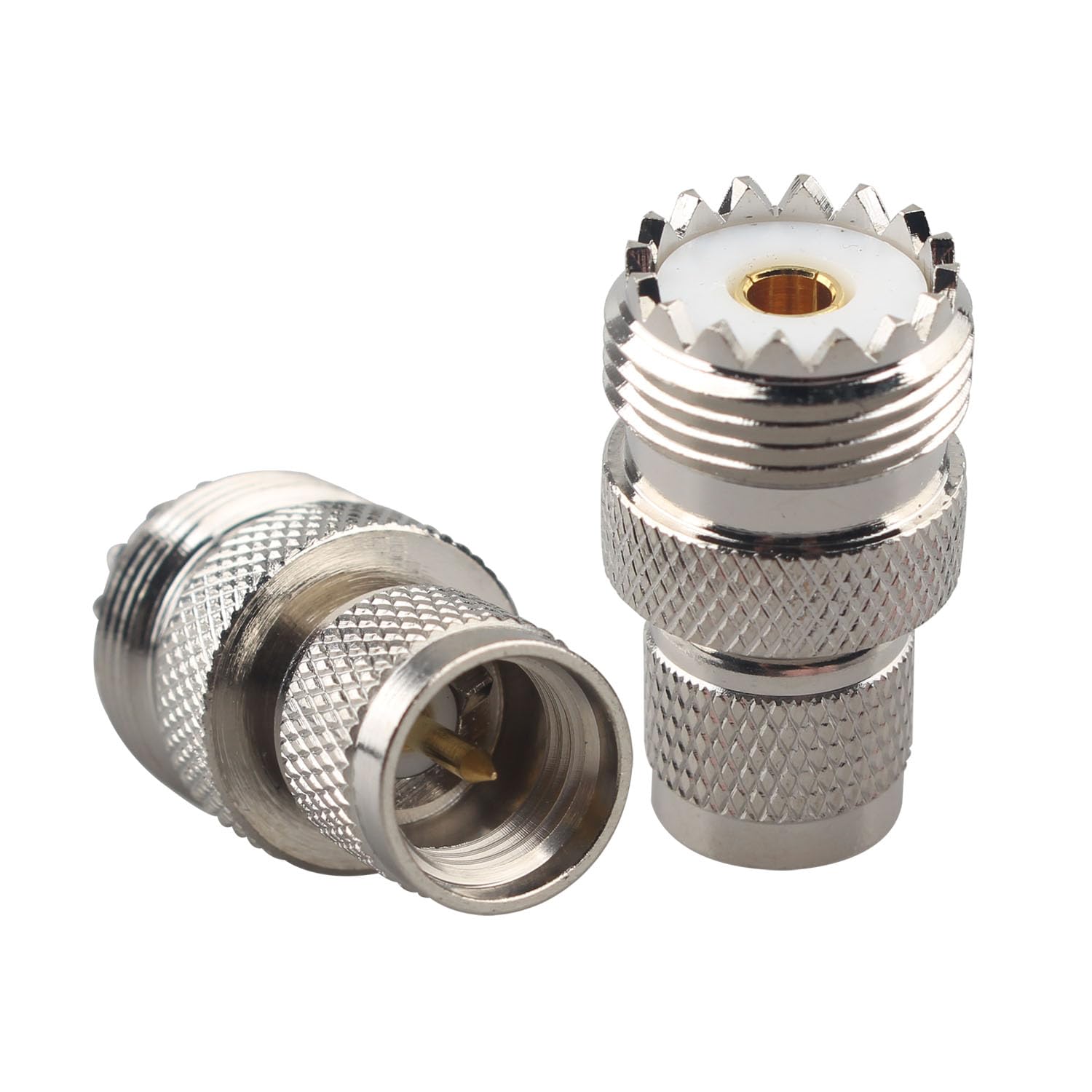 Futheda 2PCS Mini UHF Male to UHF Female PL259 SO239 Connector Mini UHF Male Plug to UHF Female Jack RF Coax Adapter Straight coaxial Converter Compatible with Maxtrac Radios Model SM-50 SM-12 Radius