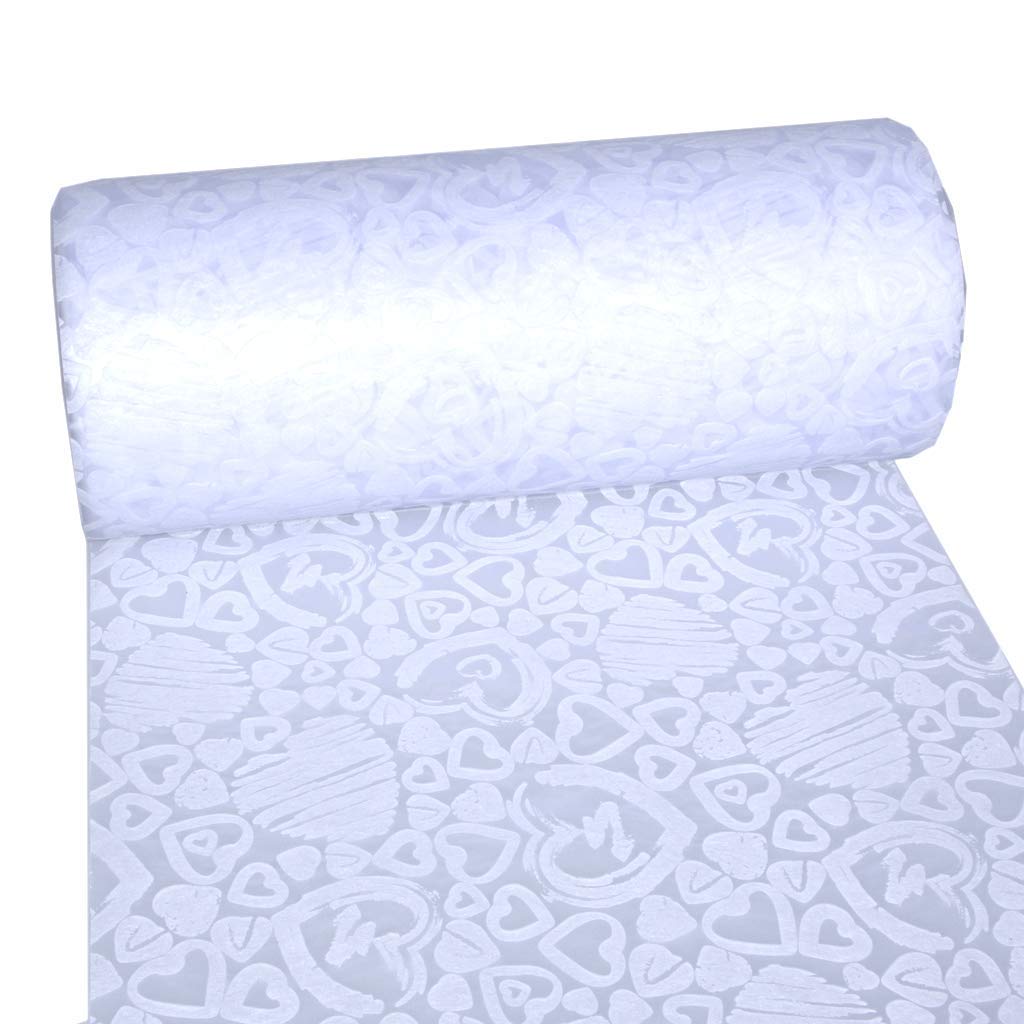 Dekolor Table Runner Table Decoration Unique Hearts Design (Waterproof, Lotus Effect, Velvety Surface, 25 m Roll, 30 cm Width, 100% Nylon), White