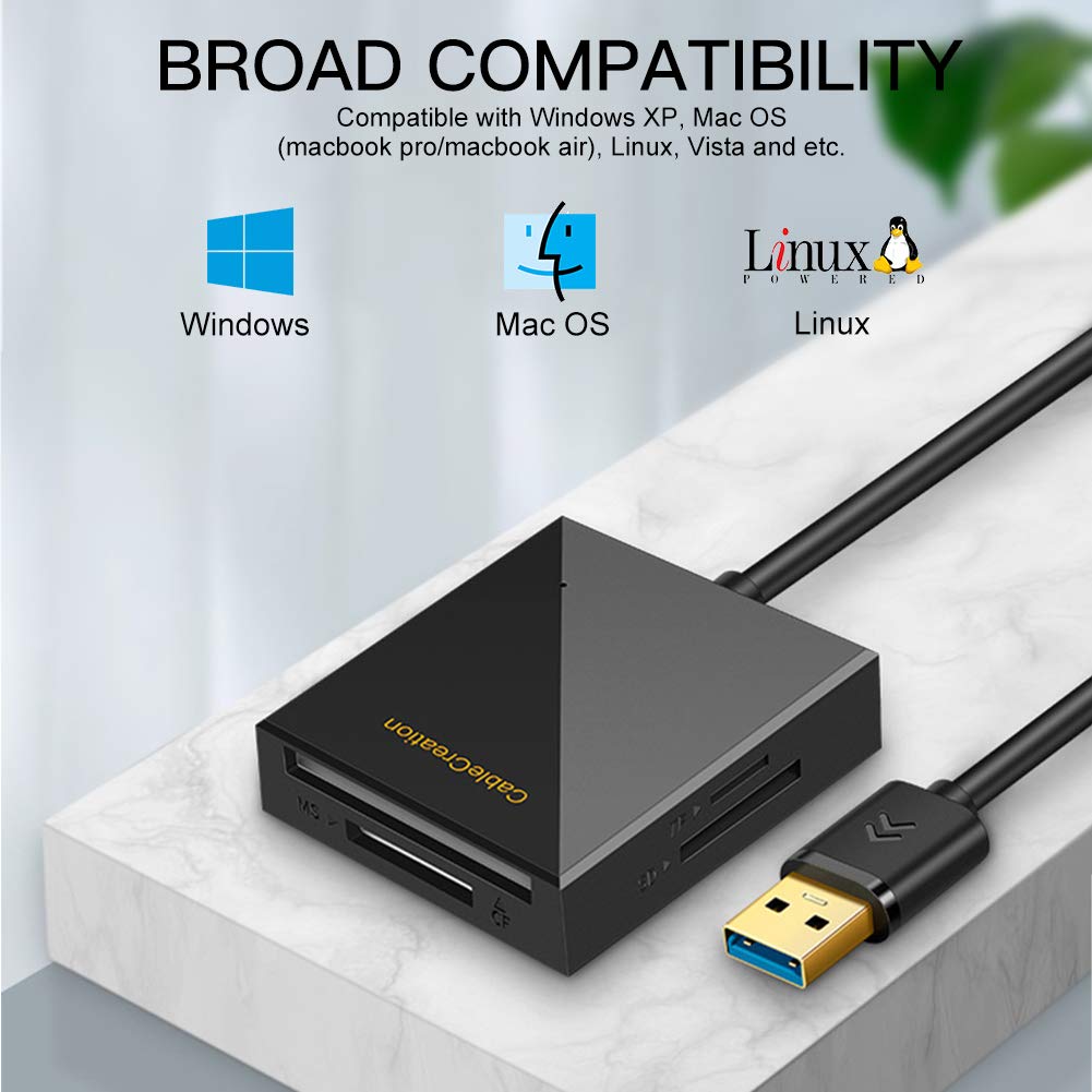 ULBRE SD Card Reader USB 3.0 5Gbps Multi-Card Adapter Read 4 Cards Simultaneously for Micro CF, CF, CFI, TF, MS, SD, SDXC, SDHC, Micro SD, Micro SDHC, Micro SDXC, MS PRO, MSD UO, MSD PRODUO
