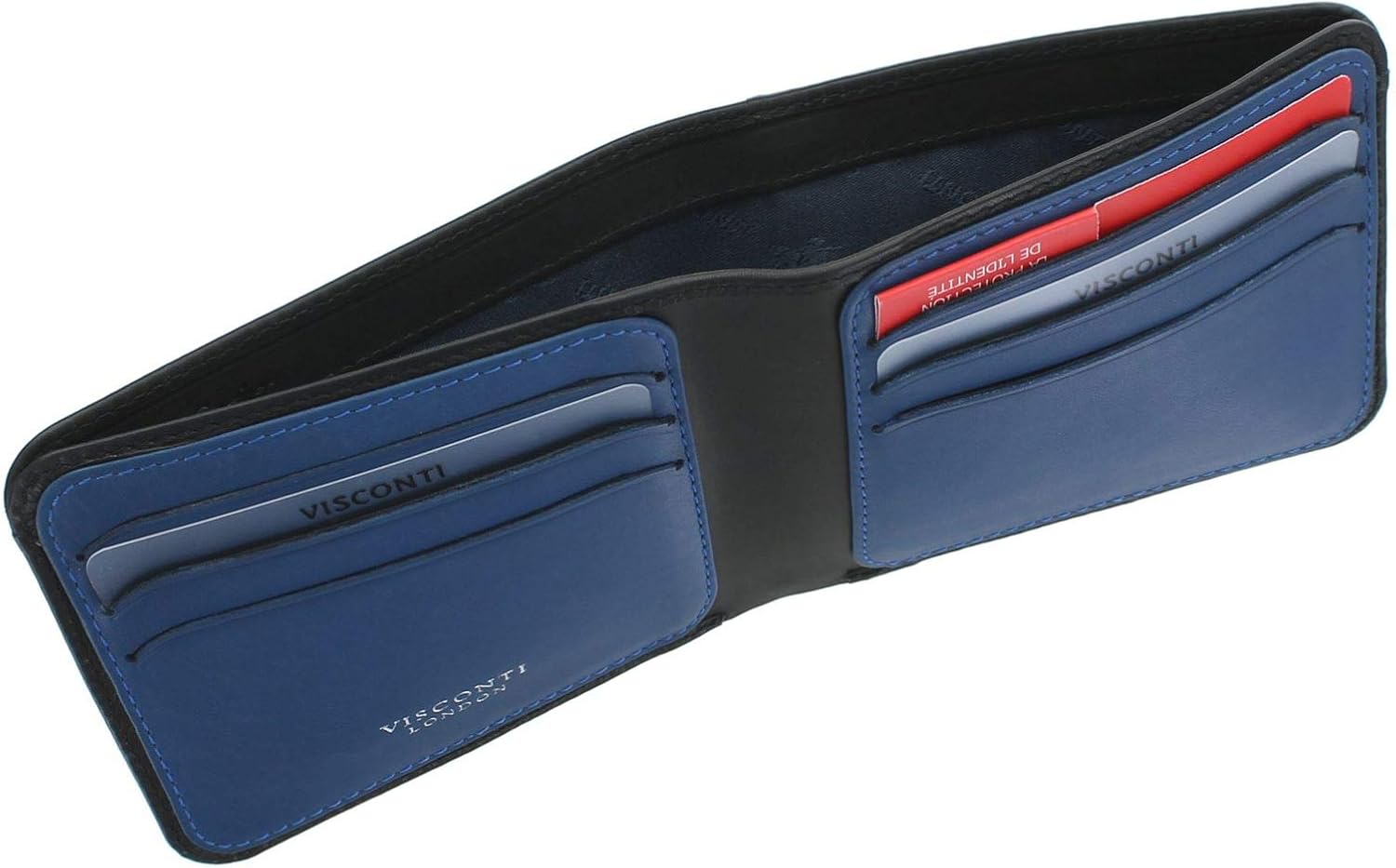 VISCONTI Slim Collection Trim Leather Wallet with RFID and Tap and Go VSL35 Black/Cobalt - Image 4
