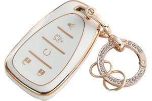 RUABIBAN Key Fob Cover Compatible with Chevy, Soft TPU Key Case Protection Shell Fit for Chevrolet Equinox Malibu Camaro Traverse