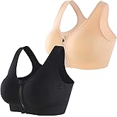 INIBUD Women's Sports Bra Post-Surgery Bra Zip Bra Zipper Front Wirefree Removable Pads Yoga Bra Zip Sports Bra