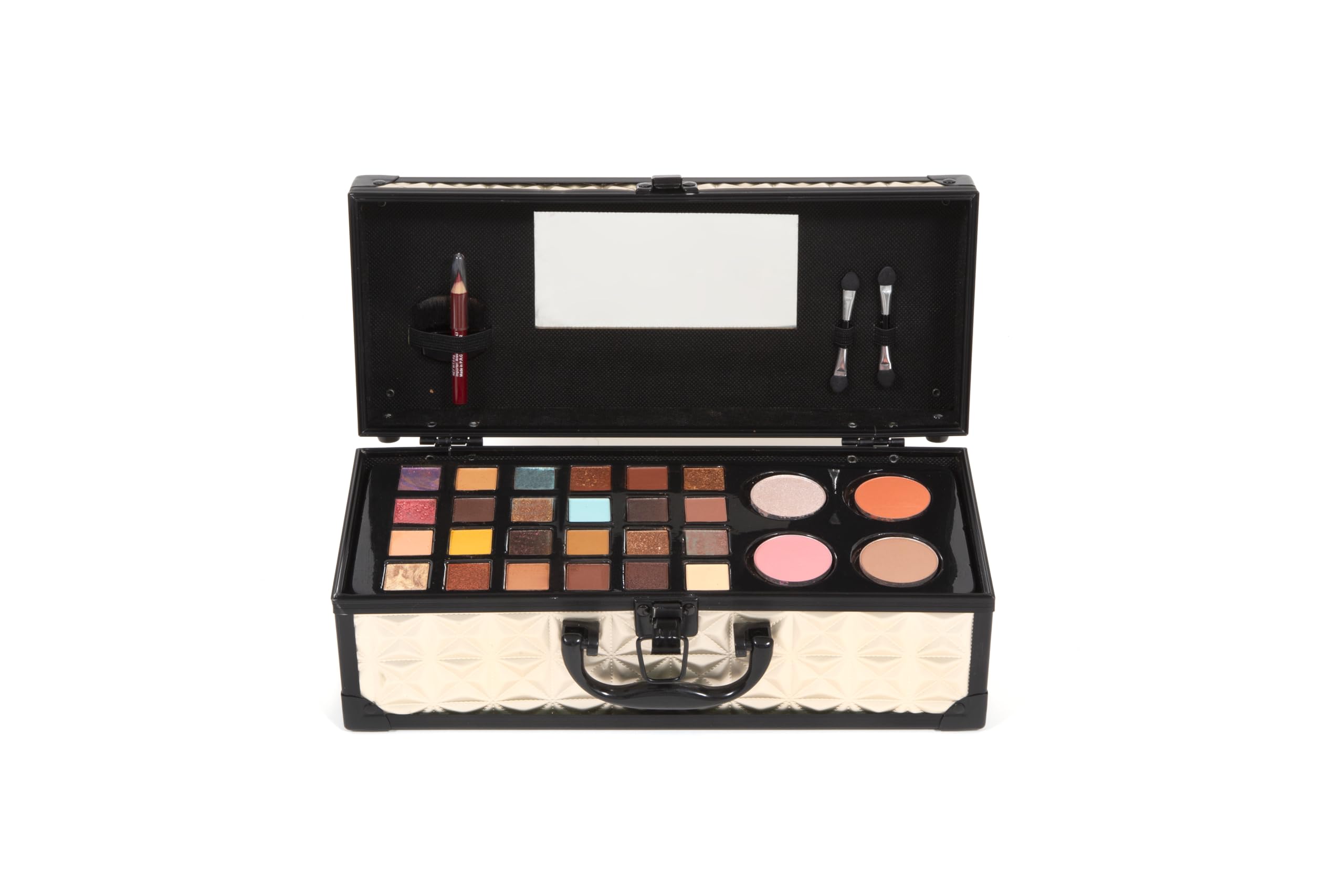 MYA Cosmetics – MYA Travel Baguette Professional Make-up Case 20 Eye Shadows + 4 Lip Glosses + Compact Powder + Eye Pencil + Brush and Applicators