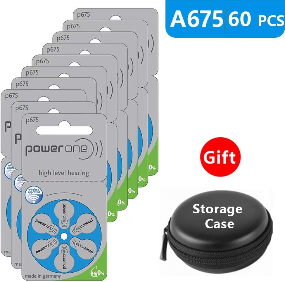 Hearing Aid Batteries Size 675 za Power one,Pack of 60,Blue Tab PR44 1.45V Type A675 Zinc Air Battery for Hearing Aids Sound Amplifier