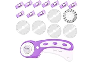 ZLULARY 45mm Fabric Cutter Set, Rotary Cutter Tool Kit with 6 Replacement Rotary Blades, Quilting Rotary Cutter with Safety Lock Ergonomic Classic Comfort Loop for Crafting Sewing Quilting (Purple)