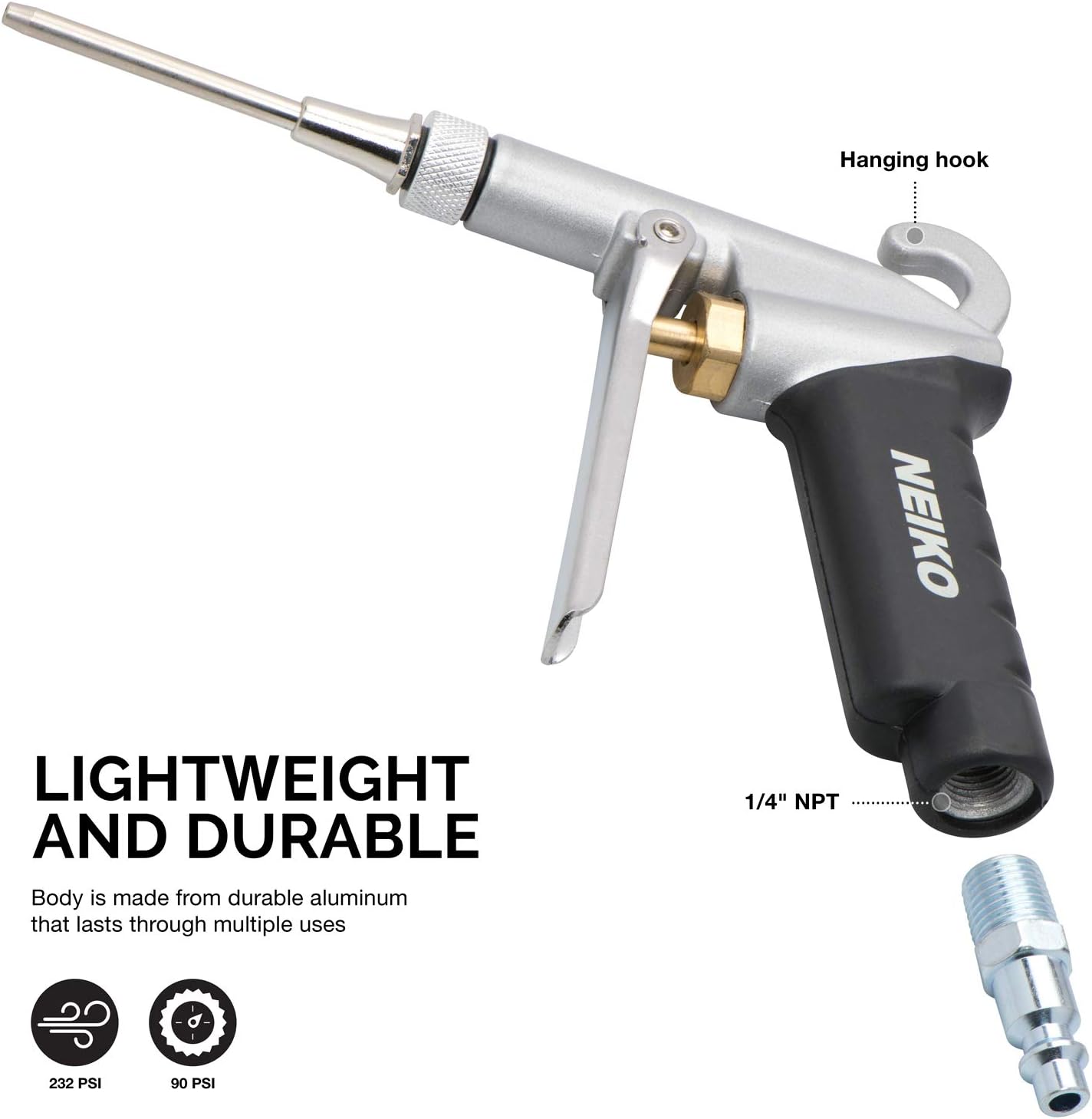 Neiko 31112 Air Blow Gun Set with 5 Interchangeable Nozzles and Over-Sized Trigger | 5 Piece Set - Air Compressor Accessories - 