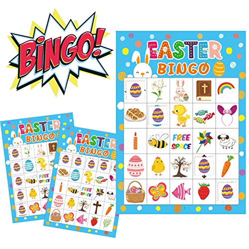 Easter Bingo Game for Kids, Yoklili Easter Egg Bunny Game Cards Party Favors Supplies for Children Adults Classroom, 24 Players