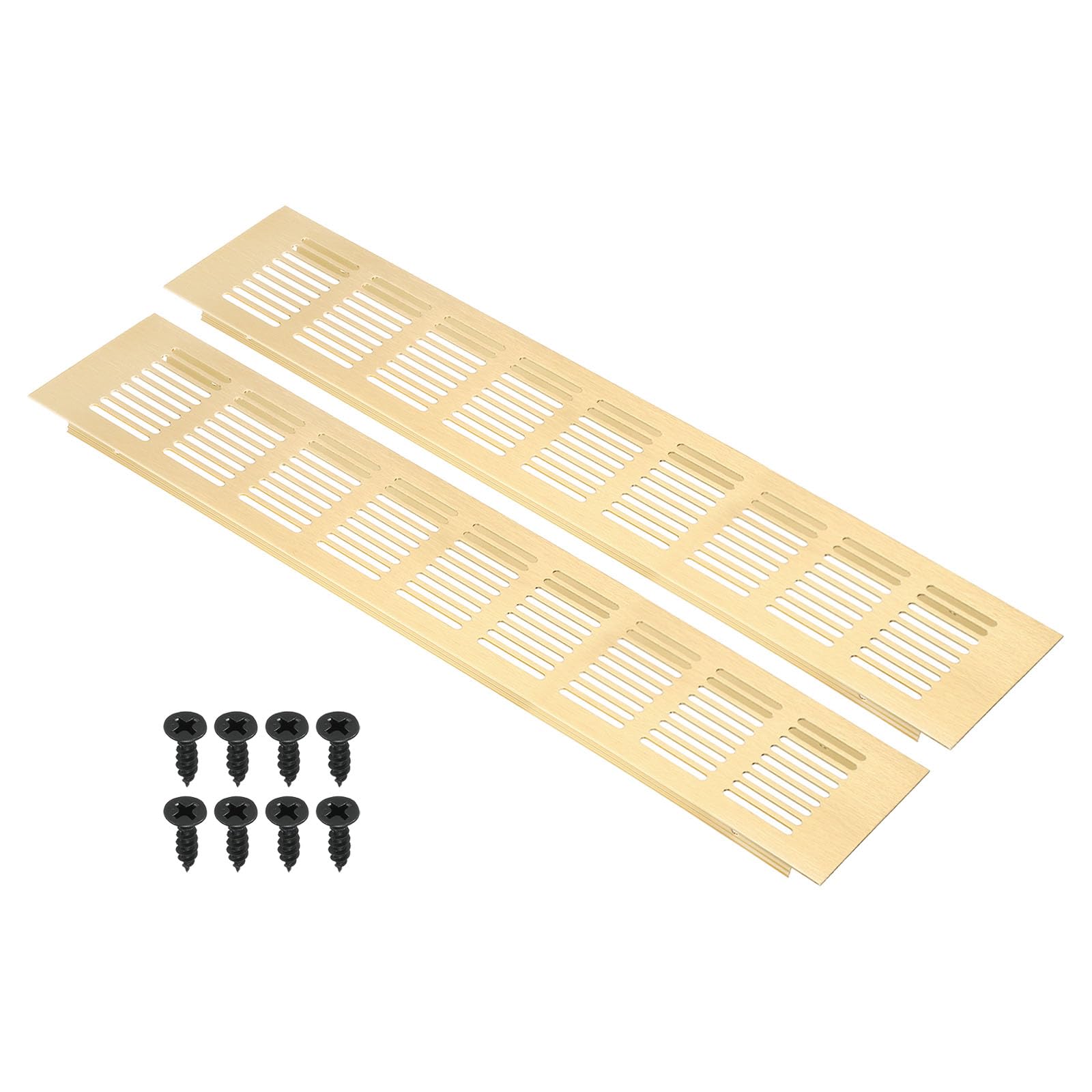 PATIKIL 16 x 3 Inch Door Air Vent Cover, 2pcs Aluminum Grille Ventilation Cover Louvered with Mounting Screws for Cabinet Wardrobe Door, Gold Tone