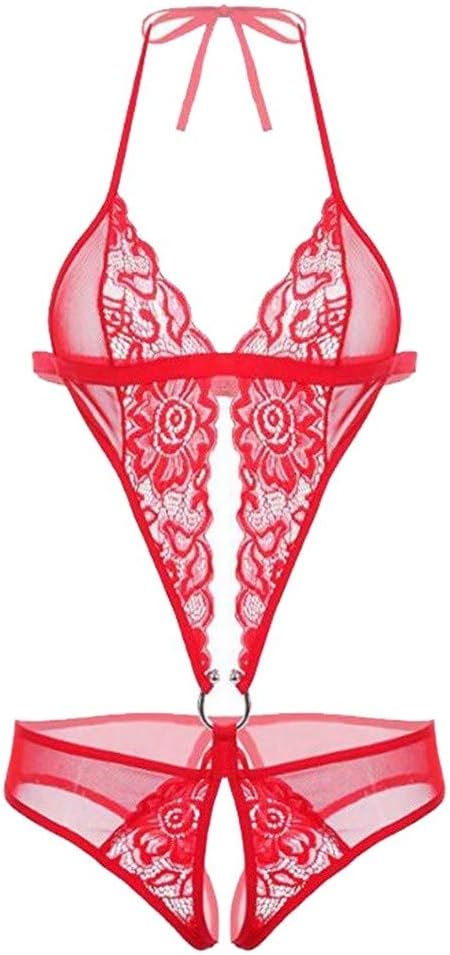 Crylee Sexy Lingerie Women's Erotic Lingerie Pajamas Jumpsuit Sleepwear Underwear Halter Open File Lace Backless Within Temptation Perspective Comfortable Hollow Out Charming Solid Color Fashion