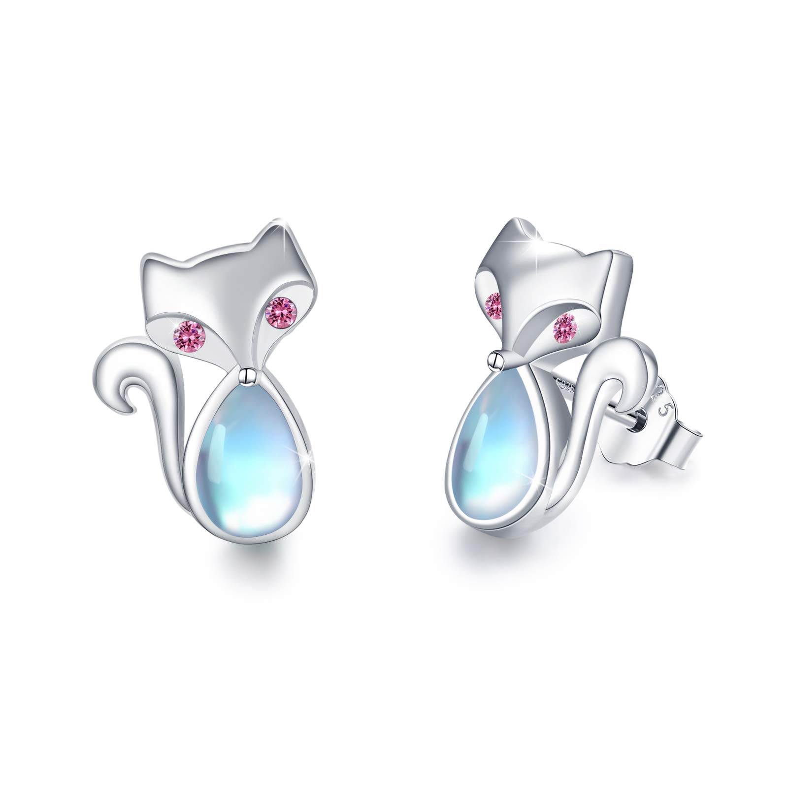 CUOKA MIRACLE Fox Earrings 925 Sterling Silver Moonstone Earrings Fox Stud Earrings for Girls Hypoallergenic Earrings for Kids