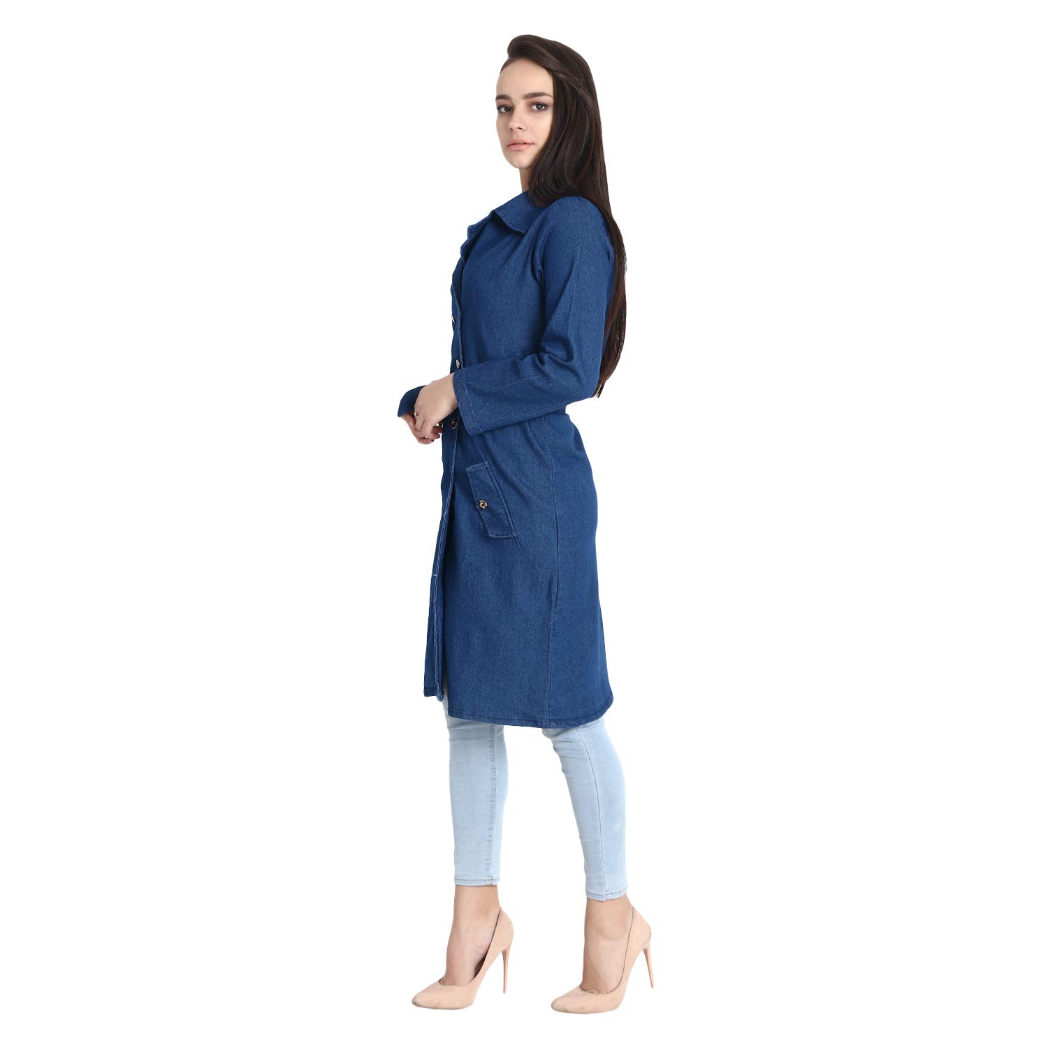 dimpy garments buynewtrend denim blue women's button coat with pocket cardigan