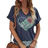 Vircreate Womens V Neck T-Shirts Adventure Awaits Outdoors Tees Hike Mountain Vacation Funny Travel Tops
