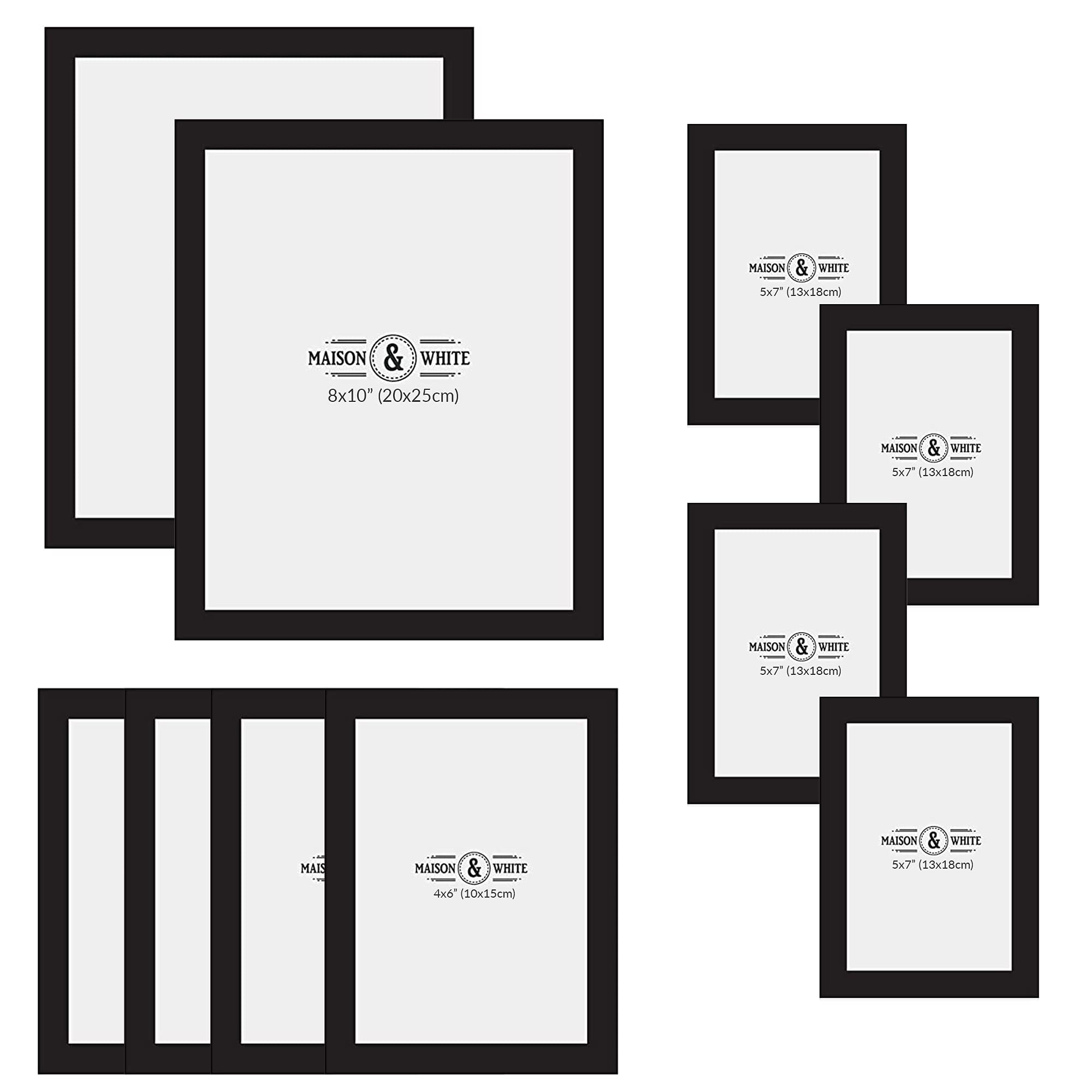 Hanging Picture Frames - Set of 10 | 3 Sizes: 6x4 7x5 10x8 inch | Wall Mountable or Free Standing Collage Photo Frame | Vertical or Horizontal | M&W (Black)