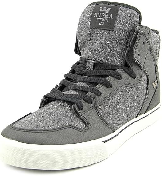 Amazon.com | Supra Vaider High Top Skate Shoe - Men's Black Leather/Charcoal Speckled Textile 