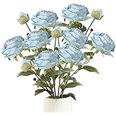 GrainBuds Blue Peonies Artificial Flowers,4 Pcs Faux Silk Peonies with Stems Real Look,Peony Bush Fake Flowers for Floral Arrangements Wedding Decorations for Home Decor (Blue)