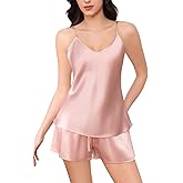 THXSILK Silk Women's Pajama Set 2 Pack 6A+ Grade 100% Mulberry Silk Nightgown Soft Luxury V Neck Cami Shorts Sets Sleepwear