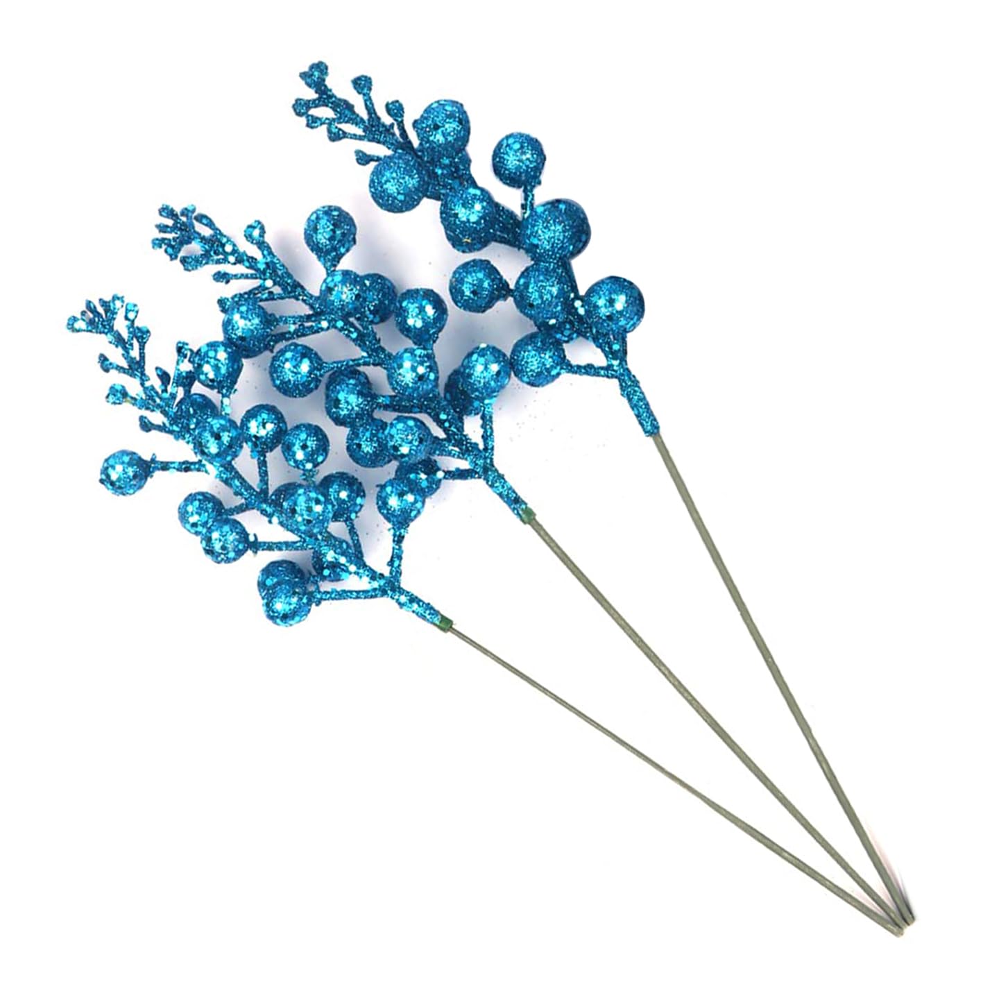 YYCRAFT Glitter Berries Stems, Artificial Berries Picks for Christmas Tree Ornaments, DIY Xmas Wreath, Crafts, Holiday and Home Decor(16 Pack, Turquoise)
