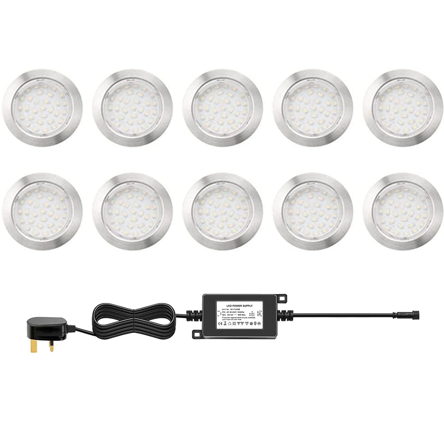 CHNXU 80mm Large Led Decking Lights Outdoor Low Voltage 12v IP67 2.5W Waterproof Deck Lighting Kits Pack of 10 (Warm White) [Energy Class A]