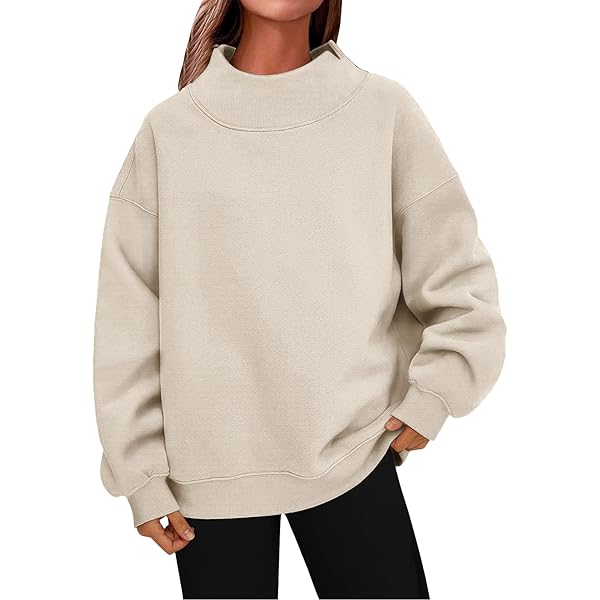 Women's Oversized Mock Neck Sweatshirt, Slit Mock Turtleneck