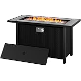 45 Inch Propane Fire Pit Table, 50,000 BTU Outdoor Gas Fire Pit for Patio &amp; Backyard, Rectangular Firepit Table with Lava Rocks, 2-in-1 Convertible Outdoor Table