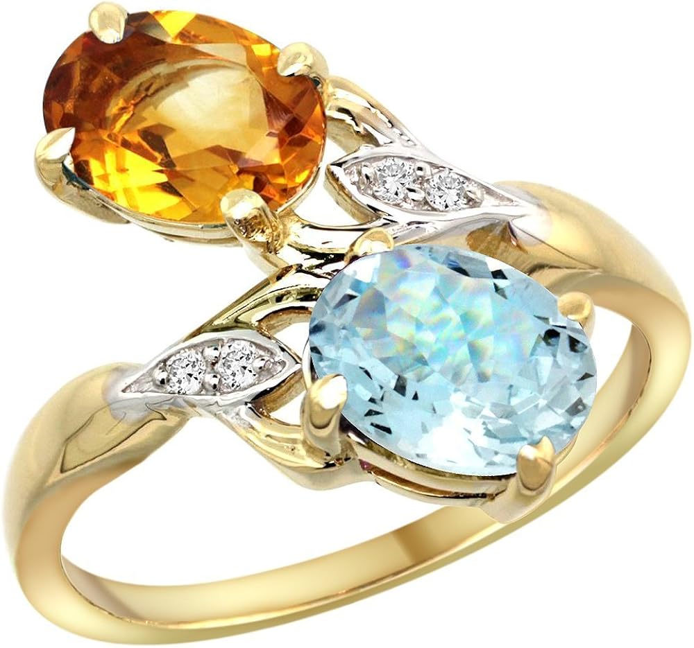 10K Yellow Gold Citrine & Aquamarine 2stone Mother's Ring