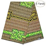 Dexuelan Java African Wax Print 6 Yards Fabric Ankara Print Fabric with Feather Designs for Sewing Dress (Green and Orange)