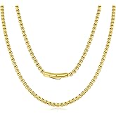 TUNGSTORY Box Chain Necklace for Men - 18K Gold Filled 316L Stainless Steel Mens Necklace, 4mm Mens Chains with Easy-On Clasp, Non-Tarnish Hypoallergenic - Jewelry Gift for Him, 20 Inches
