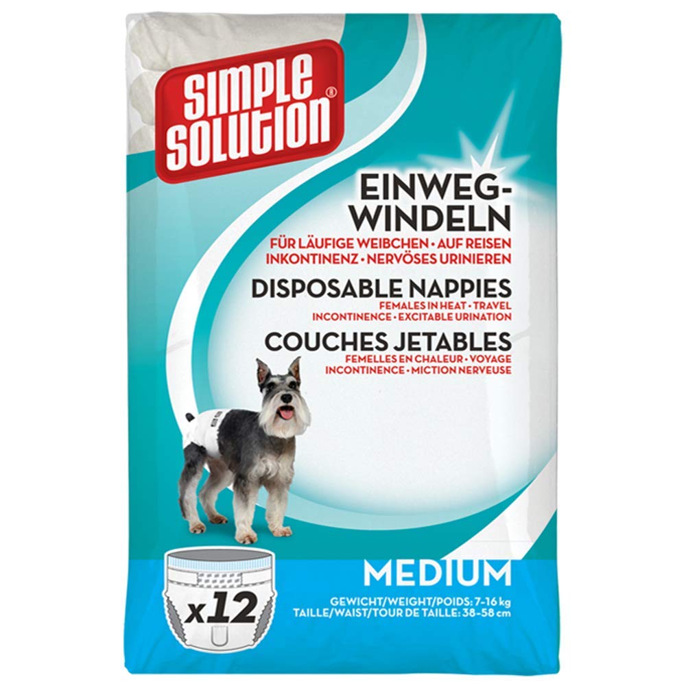 Simple Solution Disposable Dog Diapers for Female Dogs, Super Absorbent Leak-Proof Fit with Wetness Indicator for Excitable Urination, Incontinence or females in heat - 12 pack