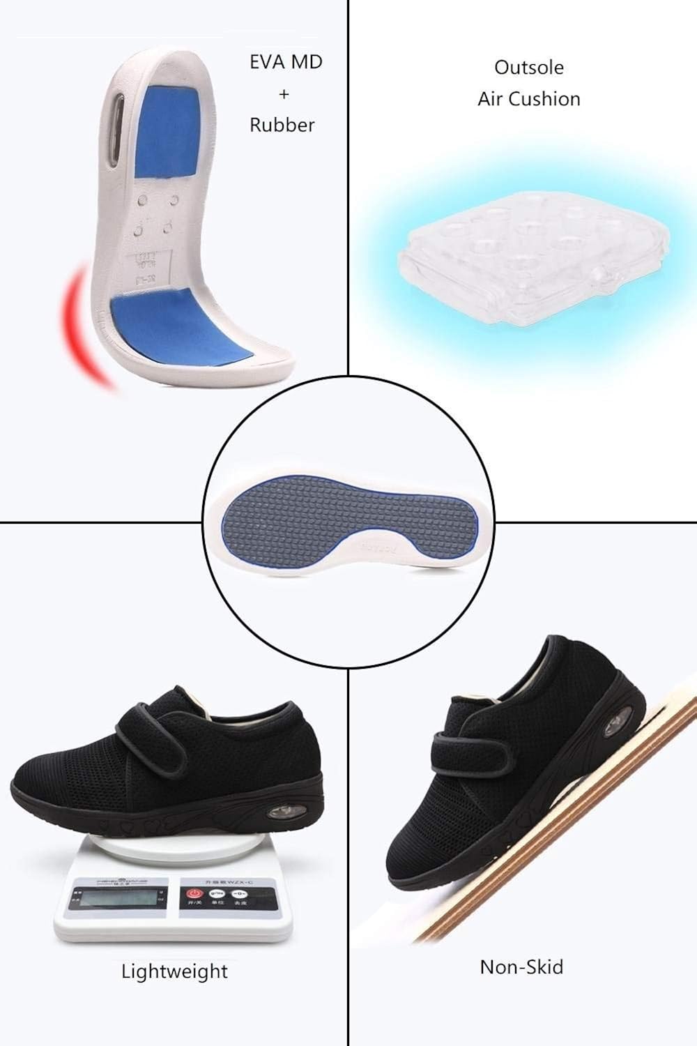 DENACARE Women's Diabetic Shoe with Wide Width Lightweight Velcro Closure Memory Foam: Shoes
