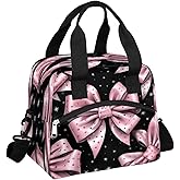 TKBXAEG Pink Bow Insulated Lunch Bag for Women Men Reusable Waterproof Lunch Box Cooler Tote Bag One shoulder portable meal bag Portable Adult Lunchbox for Work Picnic Hiking Beach