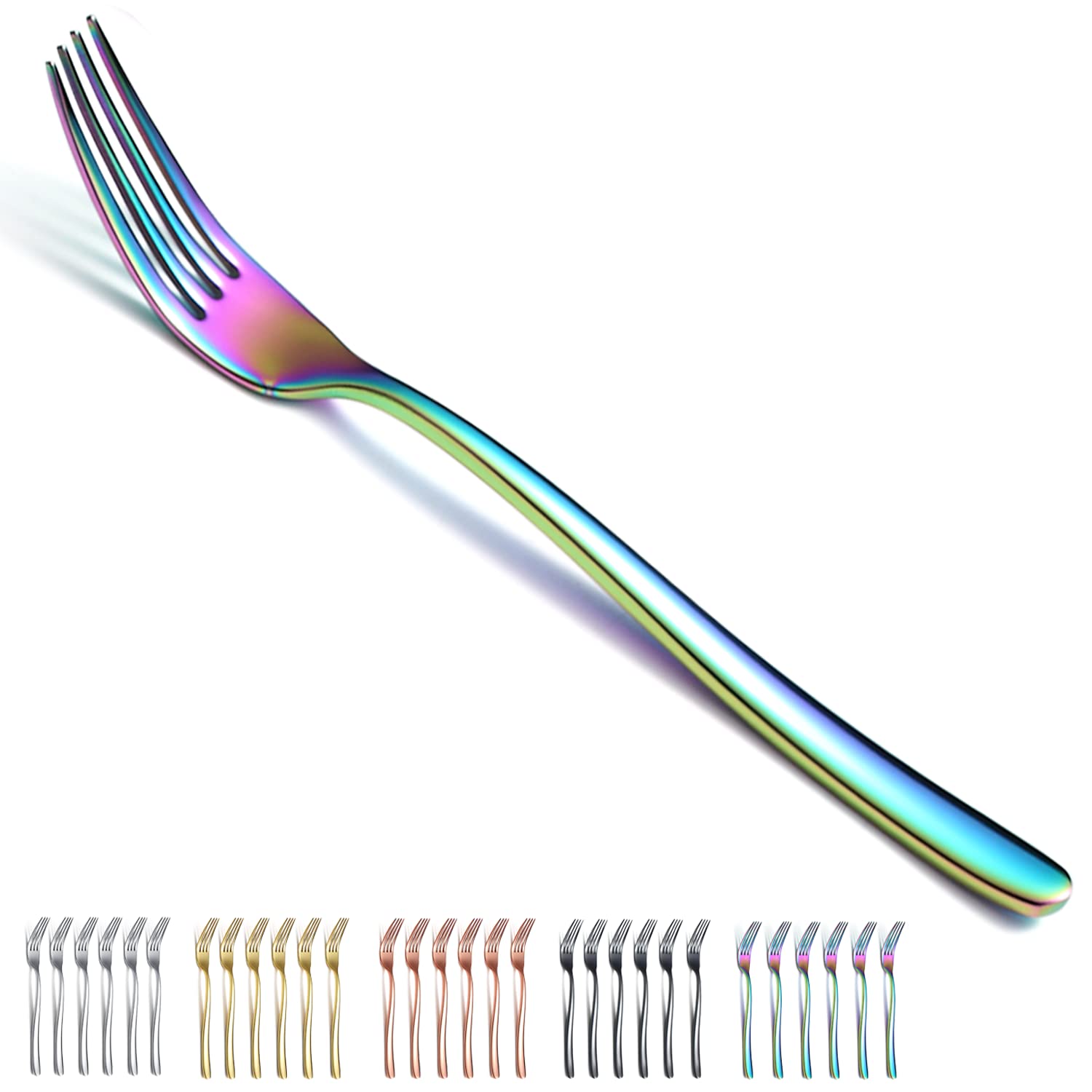 Dinner Forks 6 Pieces, Kyraton Stainless Steel With Rainbow Titanium Plating 21.5cm Table Forks Cutlery Forks Set, Silverware Set, Dishwasher safe.