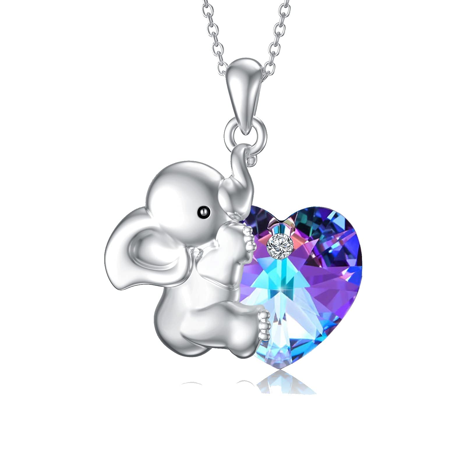 Flpruy Elephant Gifts for Women 925 Sterling Silver Elephant with Purple Crystal Heart Pendant Elephant Jewelry Gifts for Women Girls