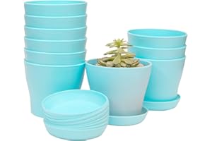 TDHDIKE 10 Pcs Plastic Planters Indoor Flower Plant Pots, Mini Flower Seedlings Nursery Pot/Planter/Flower Pot with Pallet, Modern Decorative Gardening Containers (Blue)