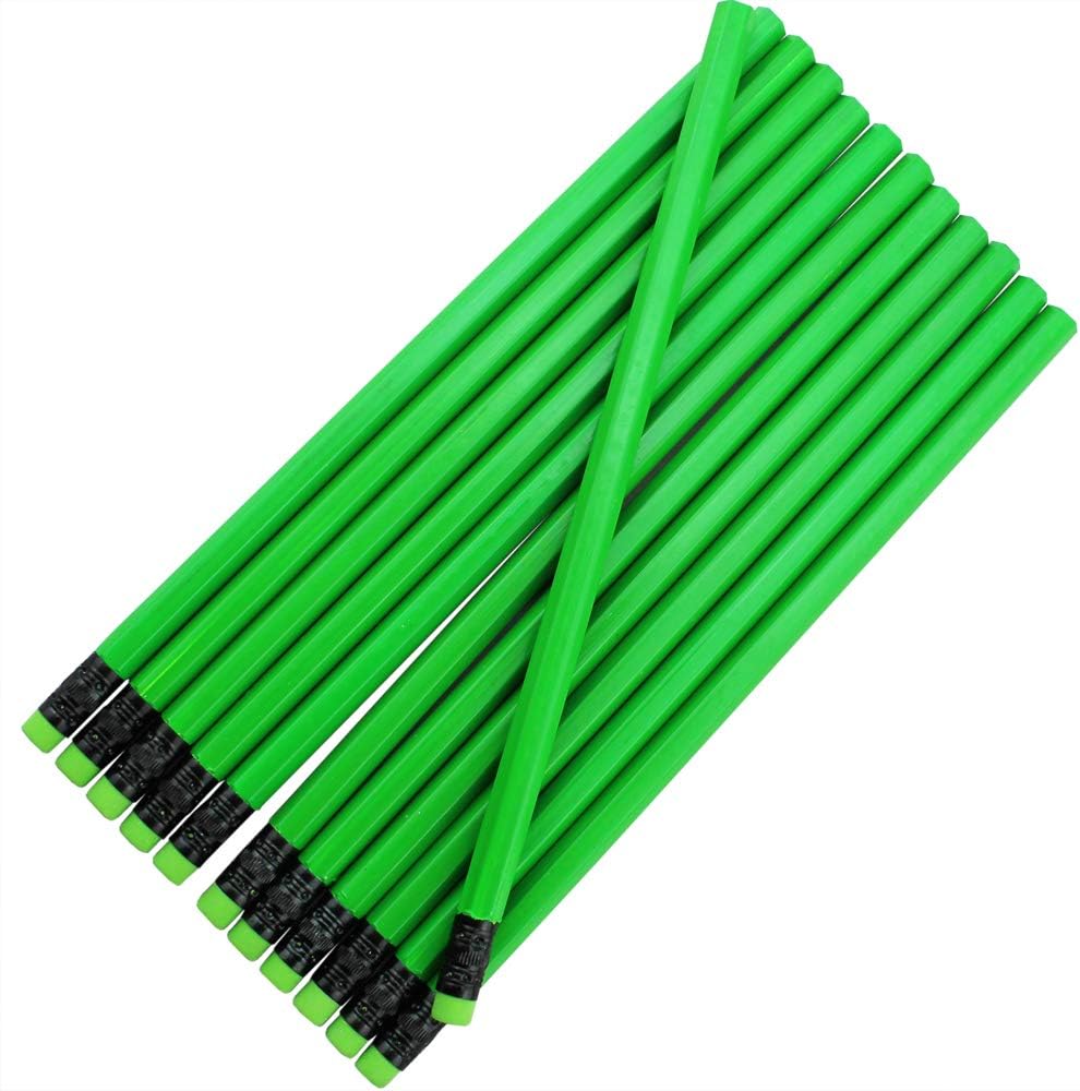 EZPENCILS & GIFTS Blank Pencils Bulk โ Hexagon Pencils โ Neon Green Barrel and Eraser โ Package of 10 - Non-Personalized - 2HB Black Lead - School - Office - Blanks - Non-smear eraser