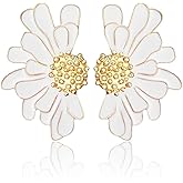 Exaggerated Vintage Flower Stud Earrings for Women Trendy Half Daisy Earrings Bohemian Statement Earrings Extra Large Enamel Dangle Earrings for Woman Oversized Floral Earrings for Mom Daughter