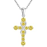 LEXLUNE Infinty Cross Pendant Necklace For Women, S925 Sterling Silver Birthstone Pendant Necklace, Christian Birthday Gifts for Women