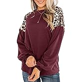 Womens Leopard Print Long Sleeve Shirts Fall Casual Crewneck Color Block Tops Sweatshirts