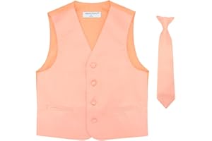 Boy's Dress Vest & Necktie Solid Peach Color Neck Tie Set