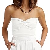 Womens Strapless Crop Top Sexy Sweetheart Neck Ribbed Knit Twisted Knot Front Sleeveless Y2K CamisoleTanks Top