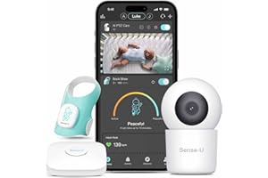 Sense-U Smart Sock Shoe Baby Monitor & 2.5K PTZ Camera - Track Heart Rate, Sleep Movement with Pan-Tilt-Zoom Video, Cry Detection, Audio