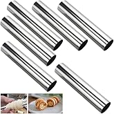 MEIYAHOME 6pcs Baking Cones Stainless Steel Spiral Croissant Tubes Horn Bread Pastry Making Cake Mold Cookie Dessert Baking Tool (Cylindrical 12.5cm/5inch)