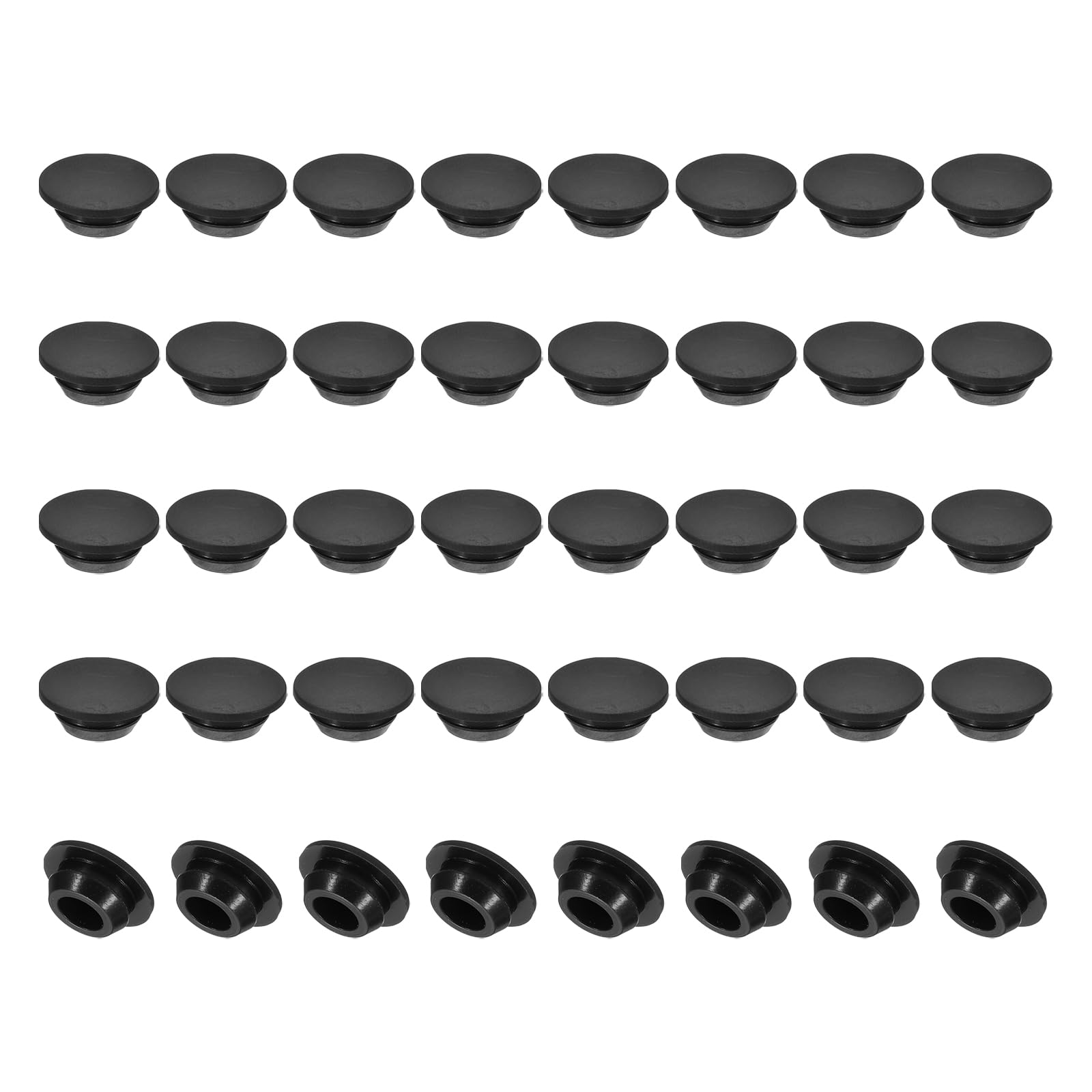 PATIKIL 10mm Diameter Silicone Hole Plug, 40 Pcs Round Snap in Type Locking Furniture Button Protective Cover Cap Head Fit for 10-10.5mm Hole for Seal Bulkhead Cylinder Hole, Black