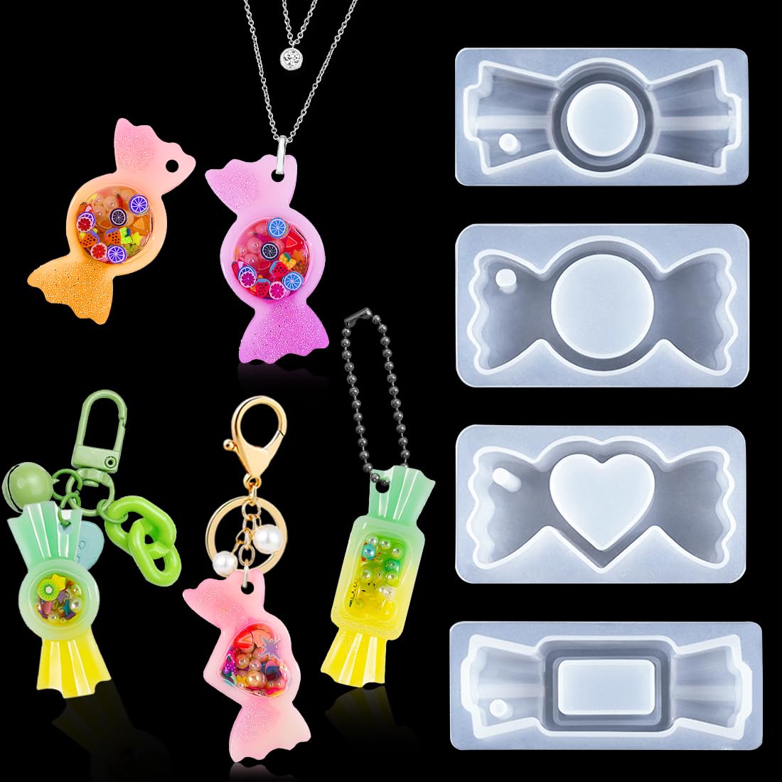 Voyyphixa 4PCS Bowknot Shape Quicksand Resin Moulds Silicone Heart Hollow Shaker Moulds Charms Epoxy Resin Casting Molds for Handmade Jewelry Pendant Keyring Necklace Making