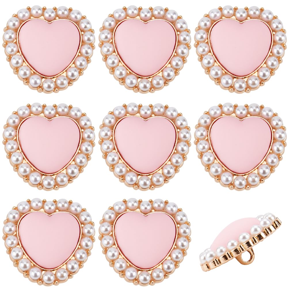 GORGECRAFT 15Pcs Pink Heart Shaped Buttons Heart Pearl Buttons Alloy Decorative Buttons Faux Pearl Buttons Pearl Peach Heart Button for Clothes Cardigans Coat Sweater Suit Craft Projects