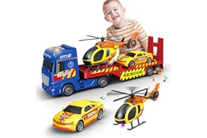 ANJARU 25" City rescueTow Truck with Vehicle Helicopter Truck Toy for Boys age 3+ Years Old, Heavy Trucks with Lights and Sounds for Toddlers,Plastic Toy,Gift