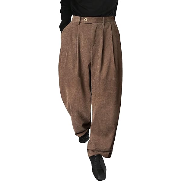 OYOANGLE Men's Pleated High Waist Wide Leg Pants Loose Fit