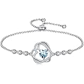 TOUPOP Heart Birthstone Bracelet 925 Sterling Silver Double Heart Bracelet Love You for Always and Forever Jewelry Anniversary Birthday Christmas Gifts for Women Wife Her