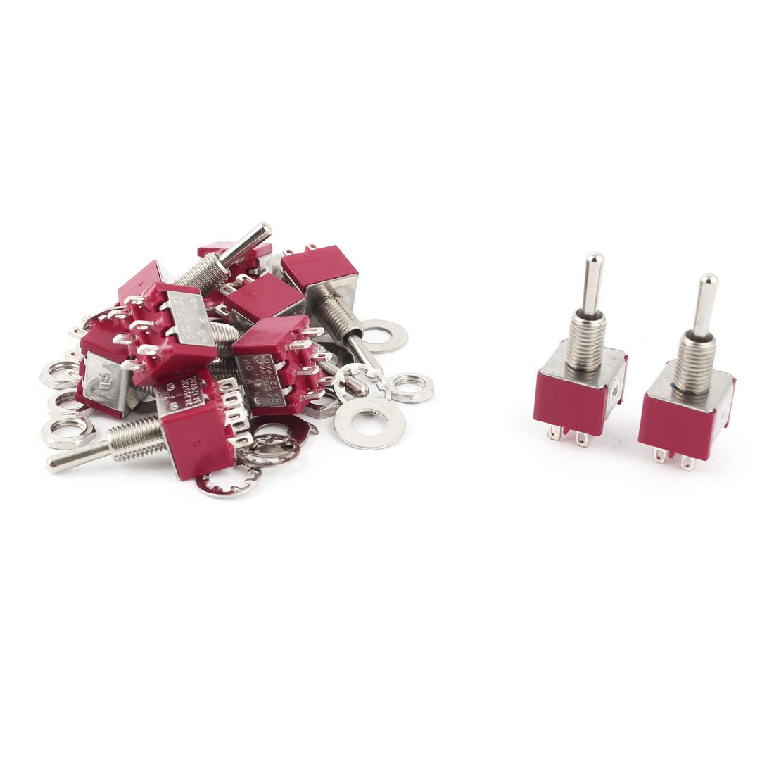 Sourcingmap 10 Pcs DPDT ON-Off-ON Momentary Mini Toggle Switch AC 250V/2A 120V/5A